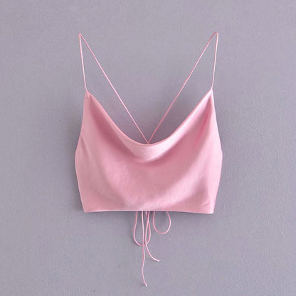 Women's French Style Silk Satin Textured Short Top