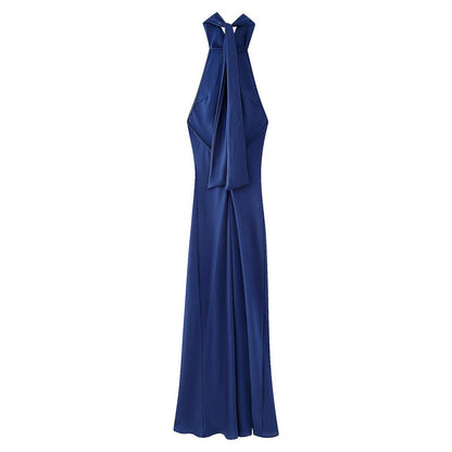 Women's Fashion Hanging Collar Silk Satin Dress