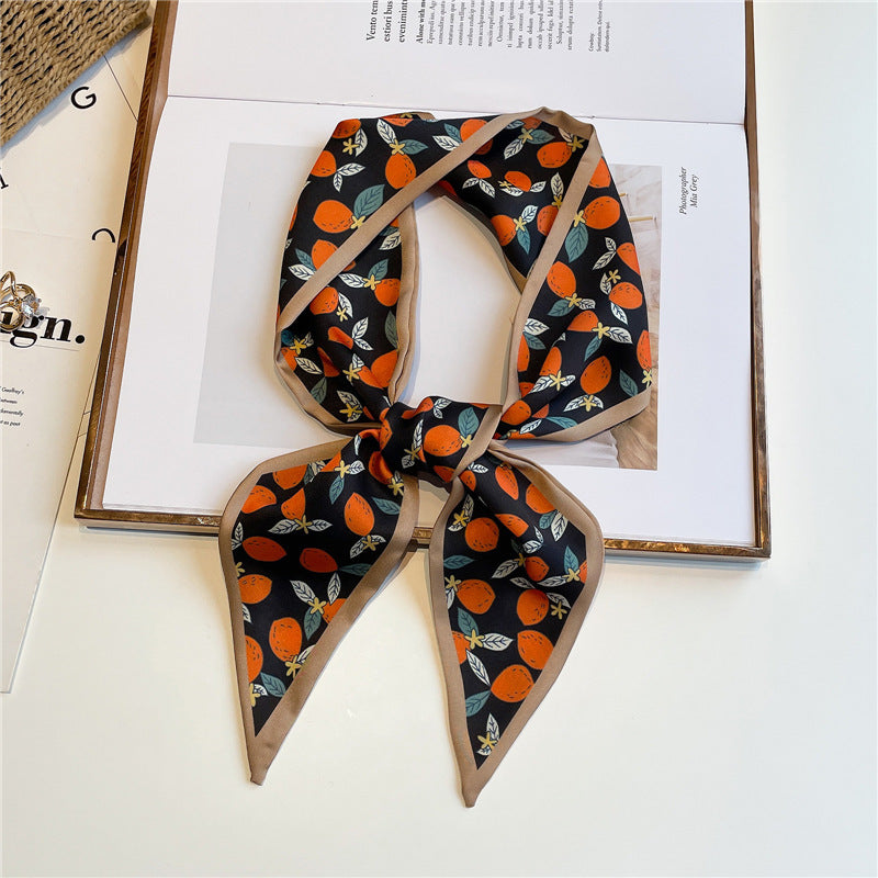 Narrow And Long Fruit Print Silk Scarf