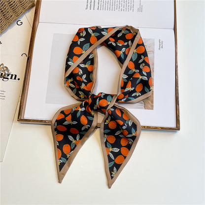 Narrow And Long Fruit Print Silk Scarf