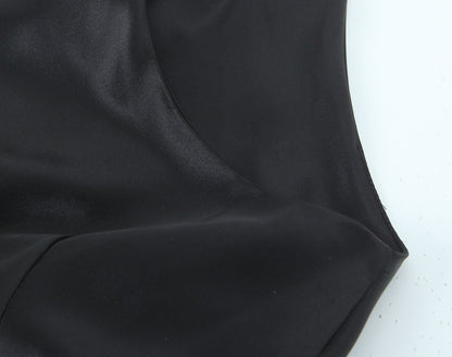 Women's Fashion Sleeveless Pleated Waist Tight Silk Satin Dress