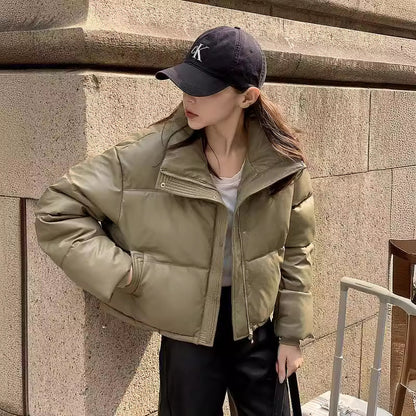 FrostEdge PU Leather Cotton Coat