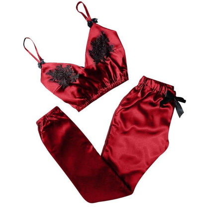 Lace Sling Bra Simulated Silk Pants Comfortable Sleep Underwear