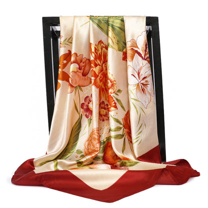 Plant Flower Imitated Silk Scarves
