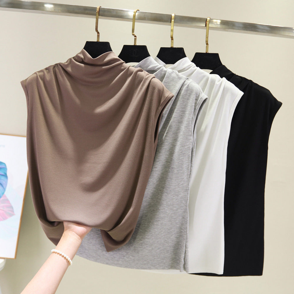 Ice silk thread half high neck sleeveless t-shirt