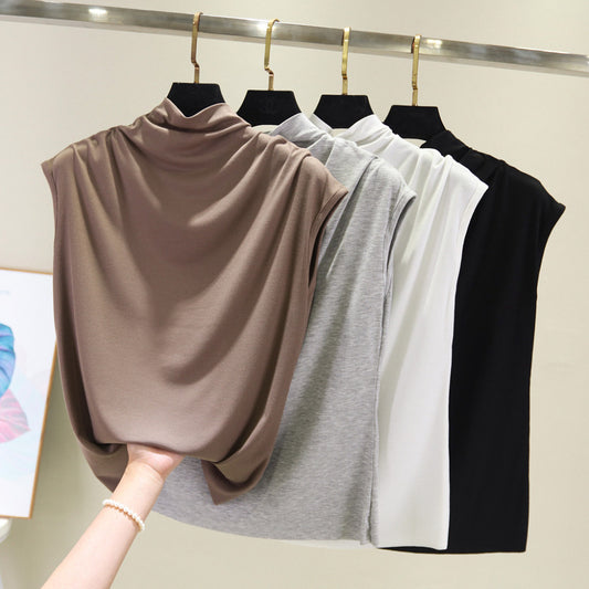 Ice silk thread half high neck sleeveless t-shirt