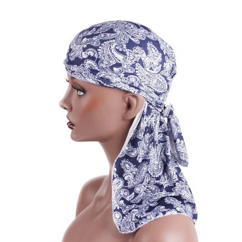 New stretch milk silk printed long tail pirate hat
