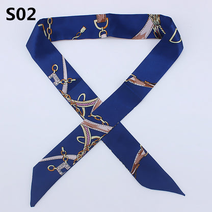 Slender Tied bag handle silk scarf small ribbon