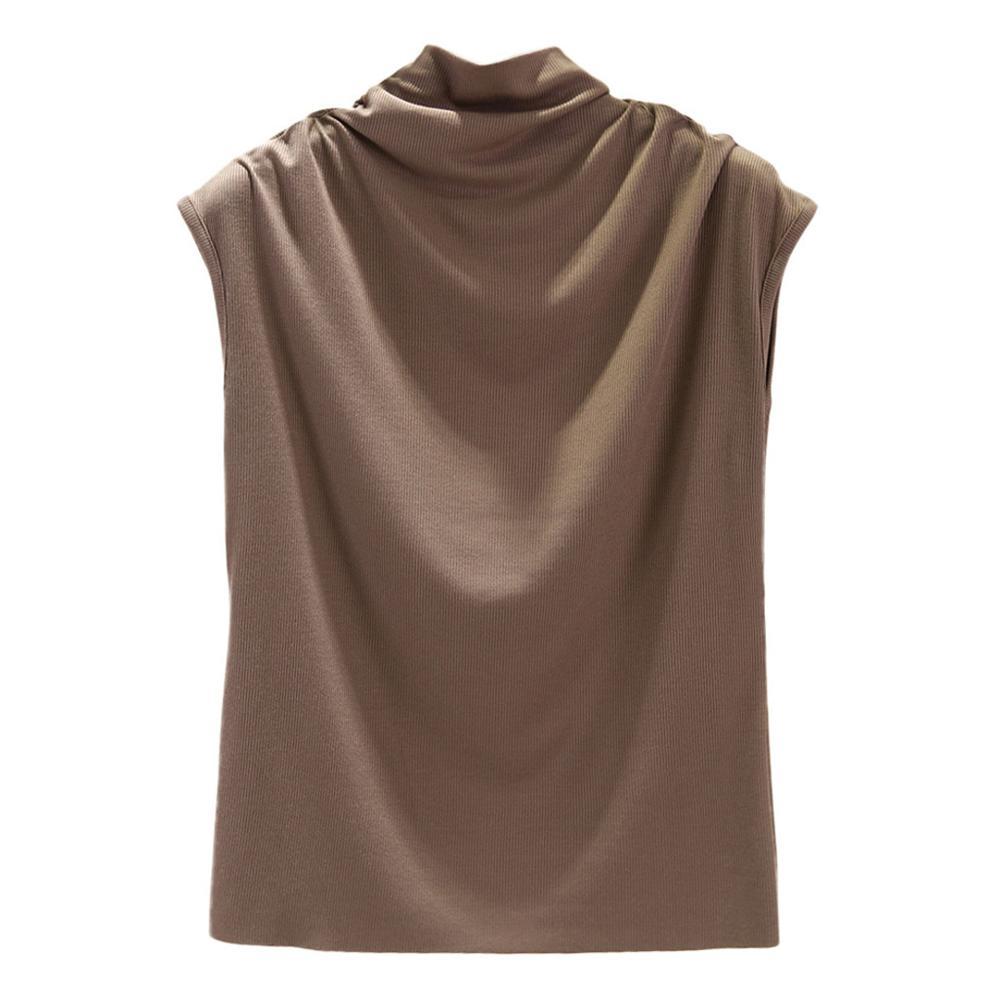 Ice silk thread half high neck sleeveless t-shirt