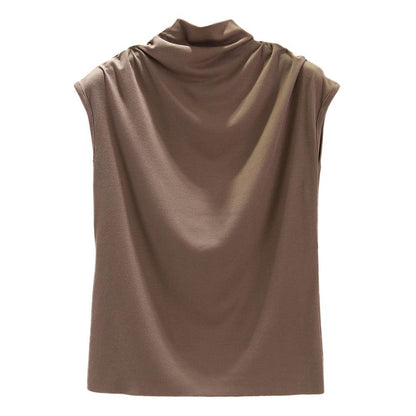 Ice silk thread half high neck sleeveless t-shirt