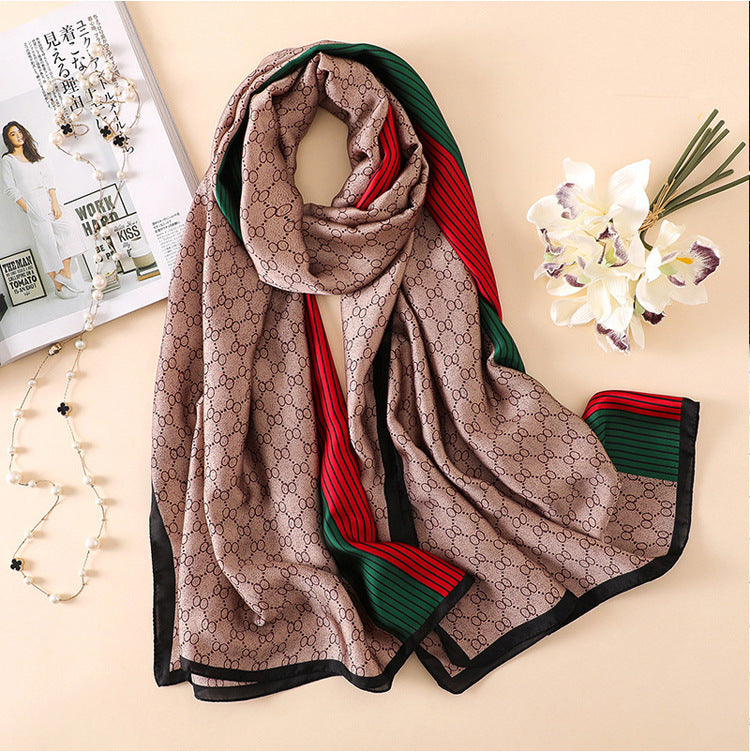 Silk Scarf Women's Spring and Autumn Long  Silk With Shawl