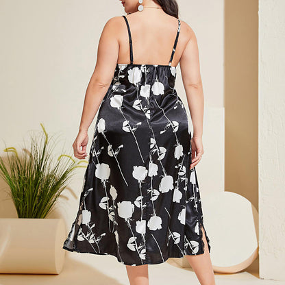 Plus Size Female Summer Silk Ice Slip Nightdress