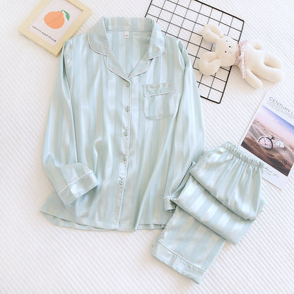 Men's Long Sleeve Silk Pajamas Ice Silk Home Wear Thin Suit