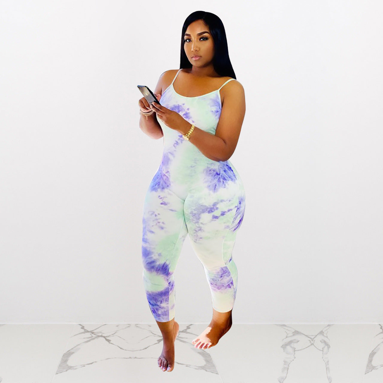 Printed milk silk cropped trousers jumpsuit