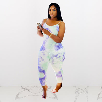 Printed milk silk cropped trousers jumpsuit