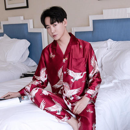 Pin Couple Pajamas Long-sleeved Silk Cardigan