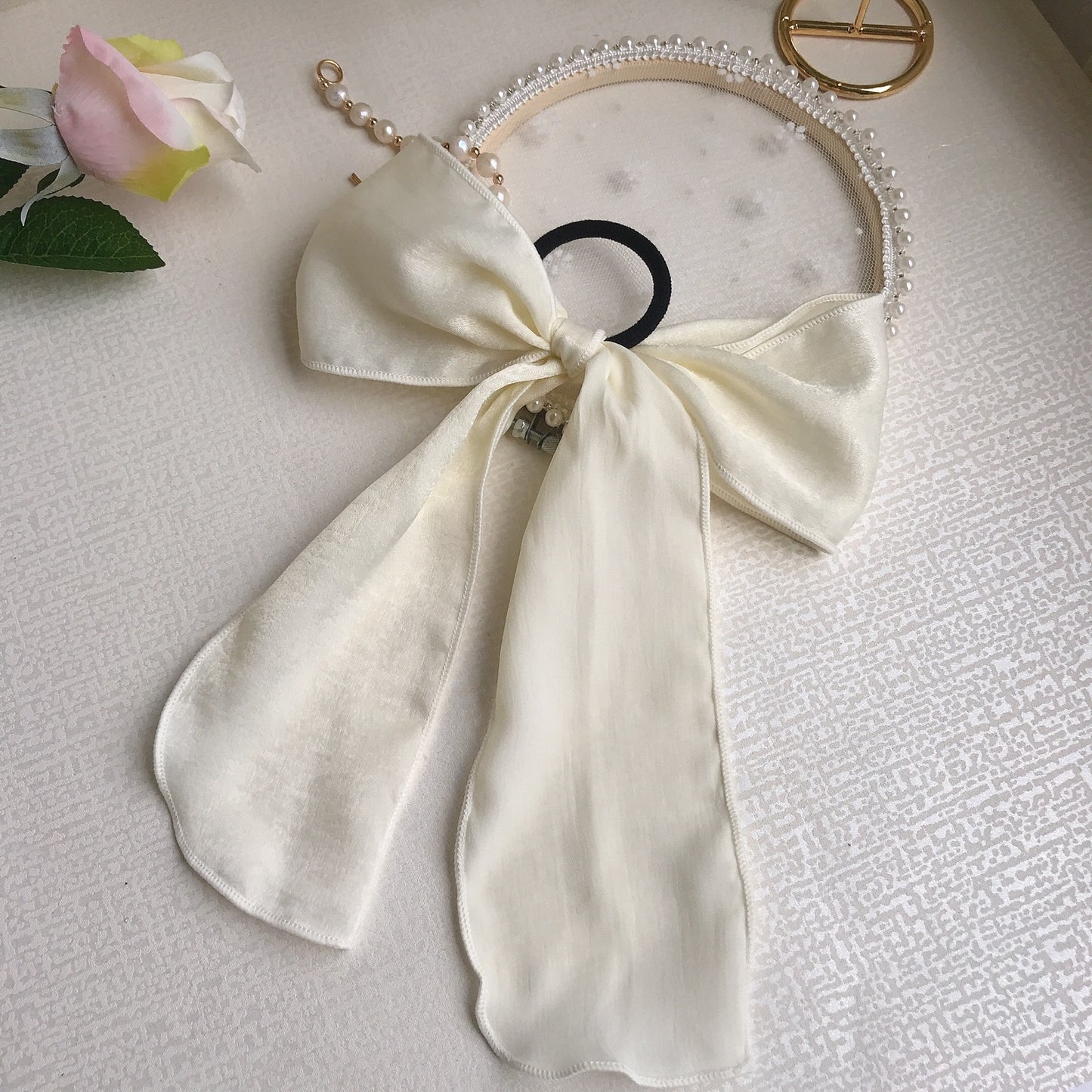 Silk satin oversized bow hair tie