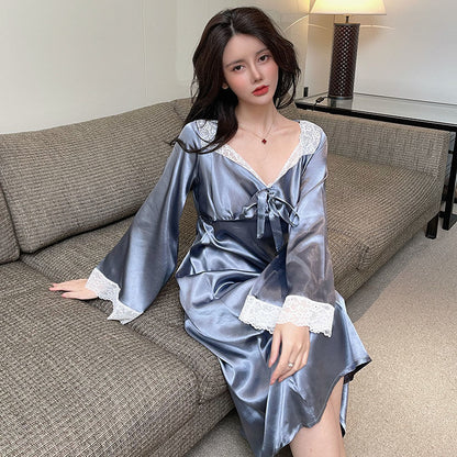 Hostess Senior Ice Silk Nightdress Long Sleeves