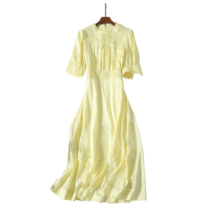 Silk satin heavy embroidery dress