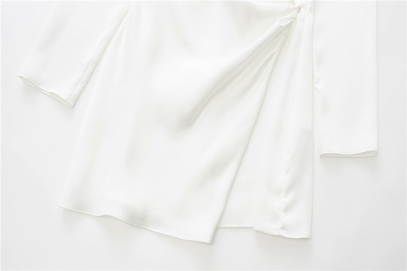 Silk Satin Irregular Skirt Long Sleeve Dress