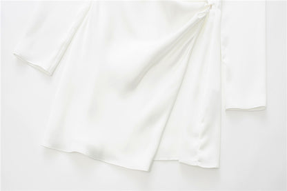 Silk Satin Irregular Skirt Long Sleeve Dress
