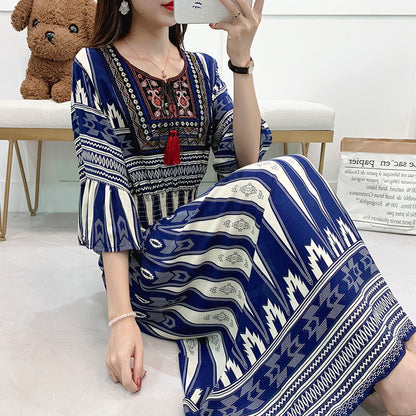 Skirt Crew Neck Ruffle Half Sleeve Cotton Silk Dress