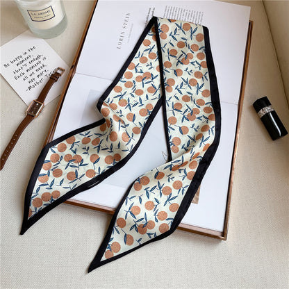 Narrow And Long Fruit Print Silk Scarf