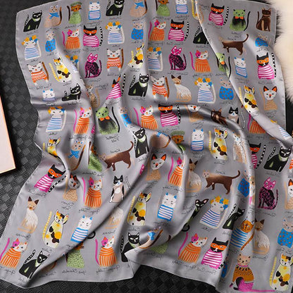 Printed Cat Professional Big Square Scarf Silk Scarf Women's Clothing