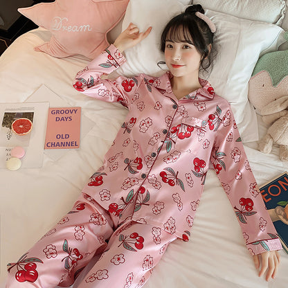 Ice Silk Pajamas Women's Spring And Autumn Long Sleeves