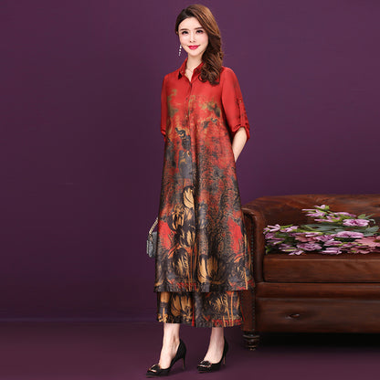 Cardigan silk Cheongsam two-piece set