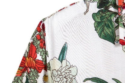 Patterned silk-cotton shirt with short sleeves