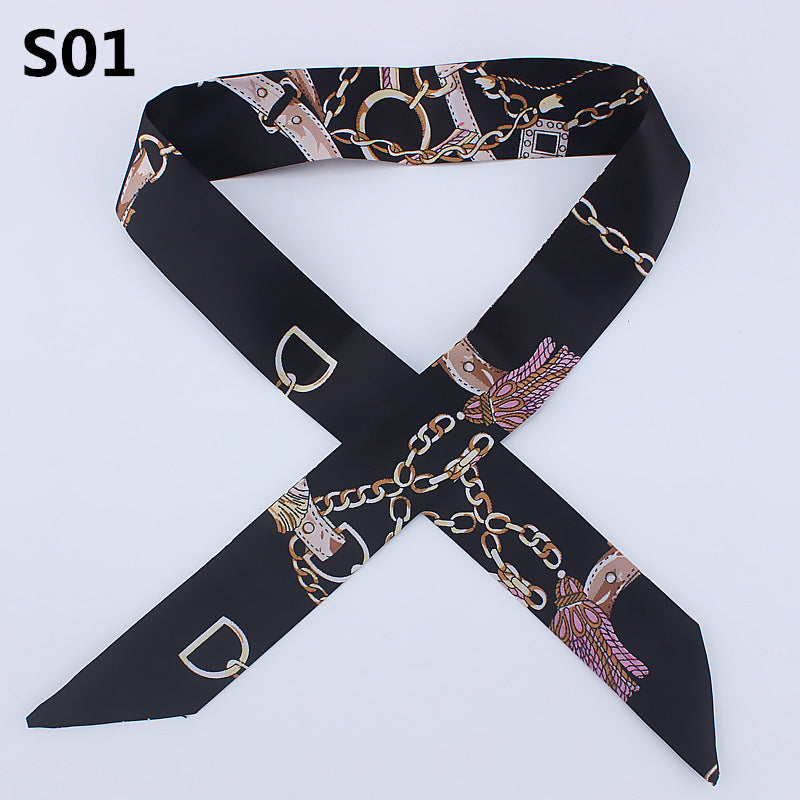 Slender Tied bag handle silk scarf small ribbon