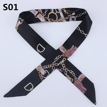 Slender Tied bag handle silk scarf small ribbon