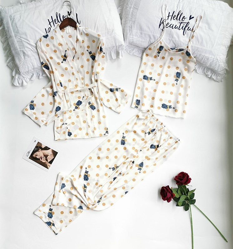 Printed Long Sleeve Imitation Silk Homewear