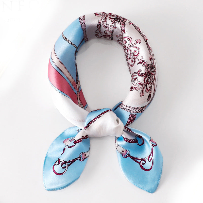Silk Scarf Women's Spring And Summer New Fashion Professional All-match Printing Satin Silk Small Square Scarf Soft Scarf