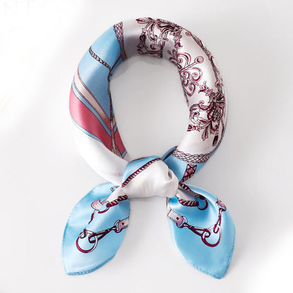Silk Scarf Women's Spring And Summer New Fashion Professional All-match Printing Satin Silk Small Square Scarf Soft Scarf
