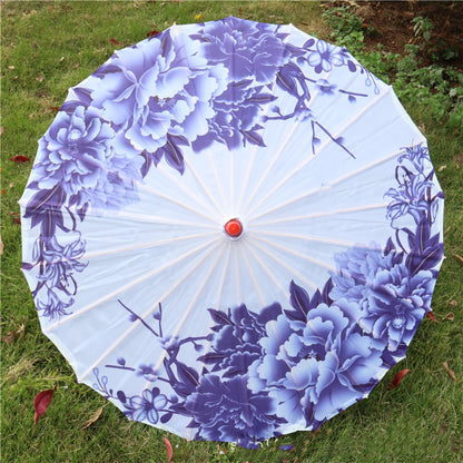 Chinese Style Silk Print Antique Umbrella