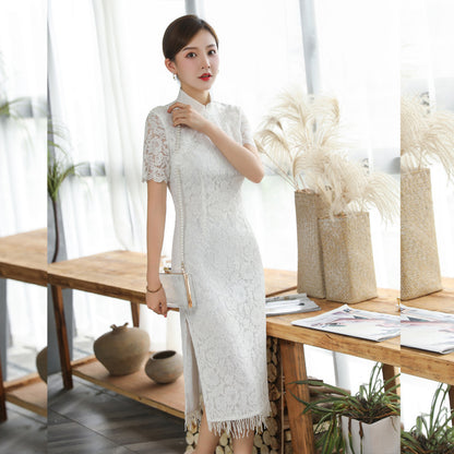 Bead Curtain Tassel Silk Flower Mid-length Improved Dress