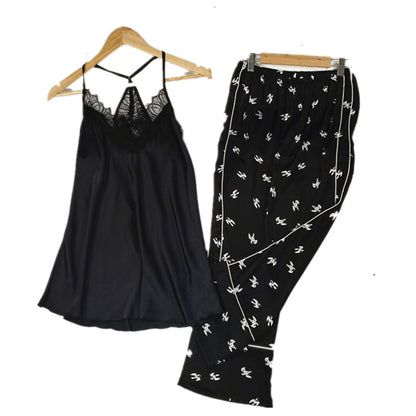 Women's thin ice silk lace pajamas