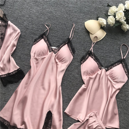 Silk pajama four piece set