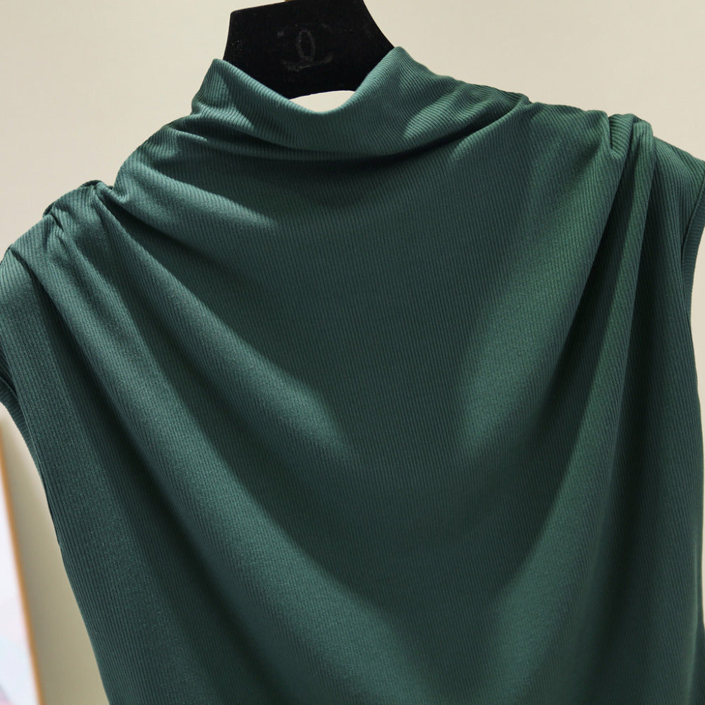 Ice silk thread half high neck sleeveless t-shirt