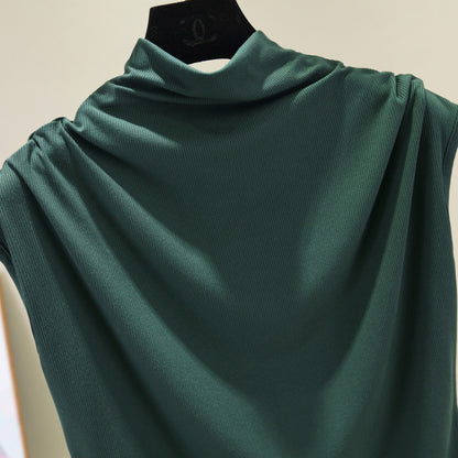 Ice silk thread half high neck sleeveless t-shirt