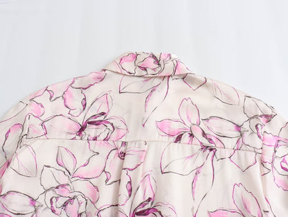 Women's Fashionable Printed Silk Satin Textured Shirt