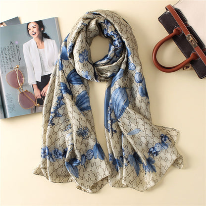 Imitation silk printing sunscreen silk scarf decorative shawl