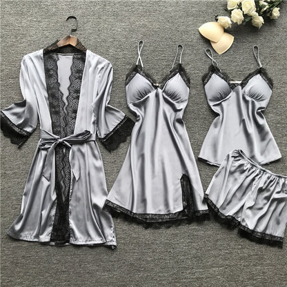 Silk pajama four piece set