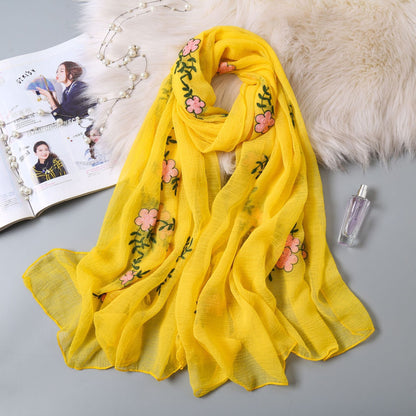 Women's Wrinkle Embroidery Silk Scarf Fashion