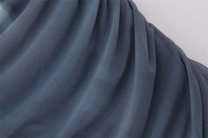 Women's Fashionable Simple Printed Silk Net Pleated Asymmetric Dress