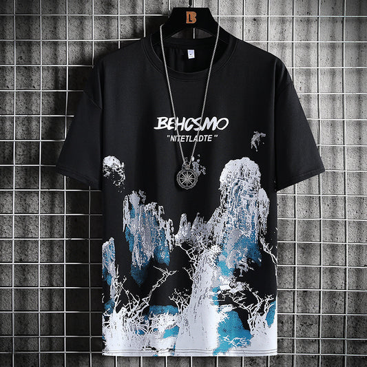 Men's Ice Silk Half Sleeve Print Top