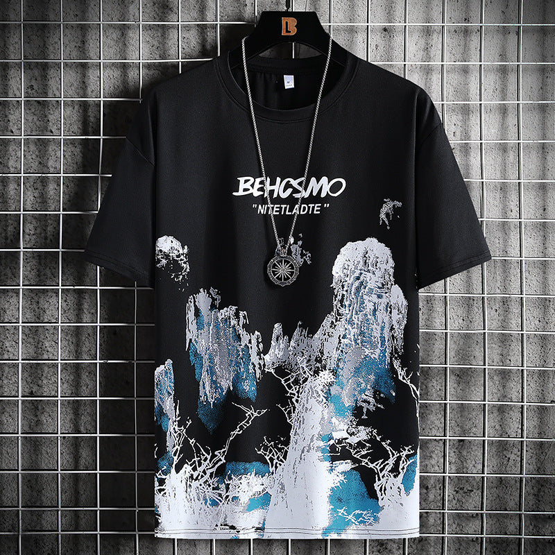 Men's Ice Silk Half Sleeve Print Top