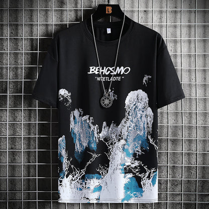 Men's Ice Silk Half Sleeve Print Top